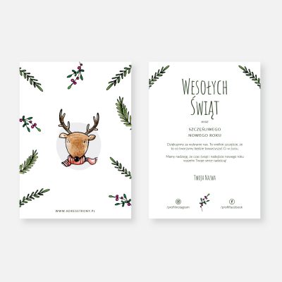 Kartka świąteczna "Mr. Deer". Firmowa kartka świąteczna