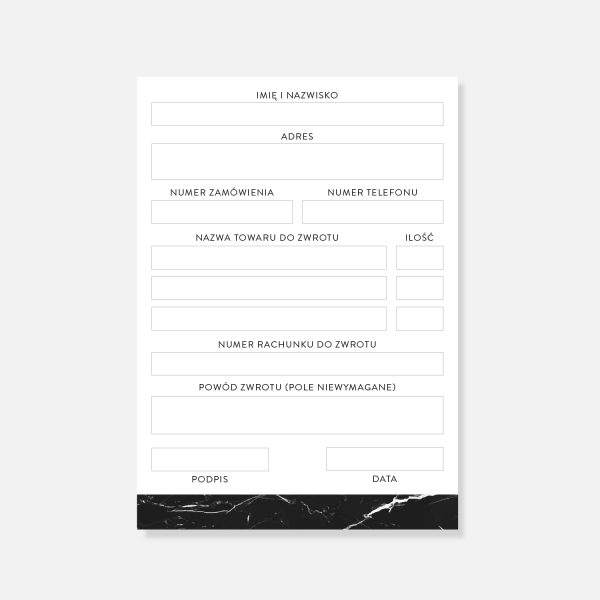 Minimalistyczny formularz zwrotu towaru dla firm.