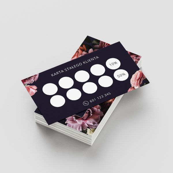 karta stałego klienta Floral- projekt personalizowany i druk dla firm