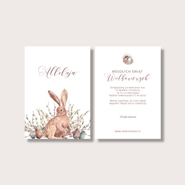 Kartka wielkanocna - Romantic Easter Bunny. Firmowa kartka wielkanocna. Gotowe projekty graficzne i druk w Mini Brand Shop