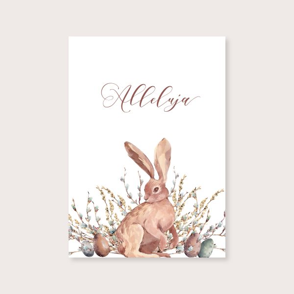 Kartka wielkanocna - Romantic Easter Bunny. Firmowa kartka wielkanocna. Gotowe projekty graficzne i druk w Mini Brand Shop
